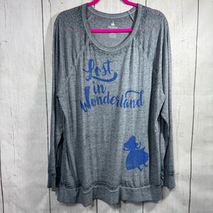 Disney Parks Lost in Wonderland Whimsical Blue Graphic Long Sleeve Tee Size 1X